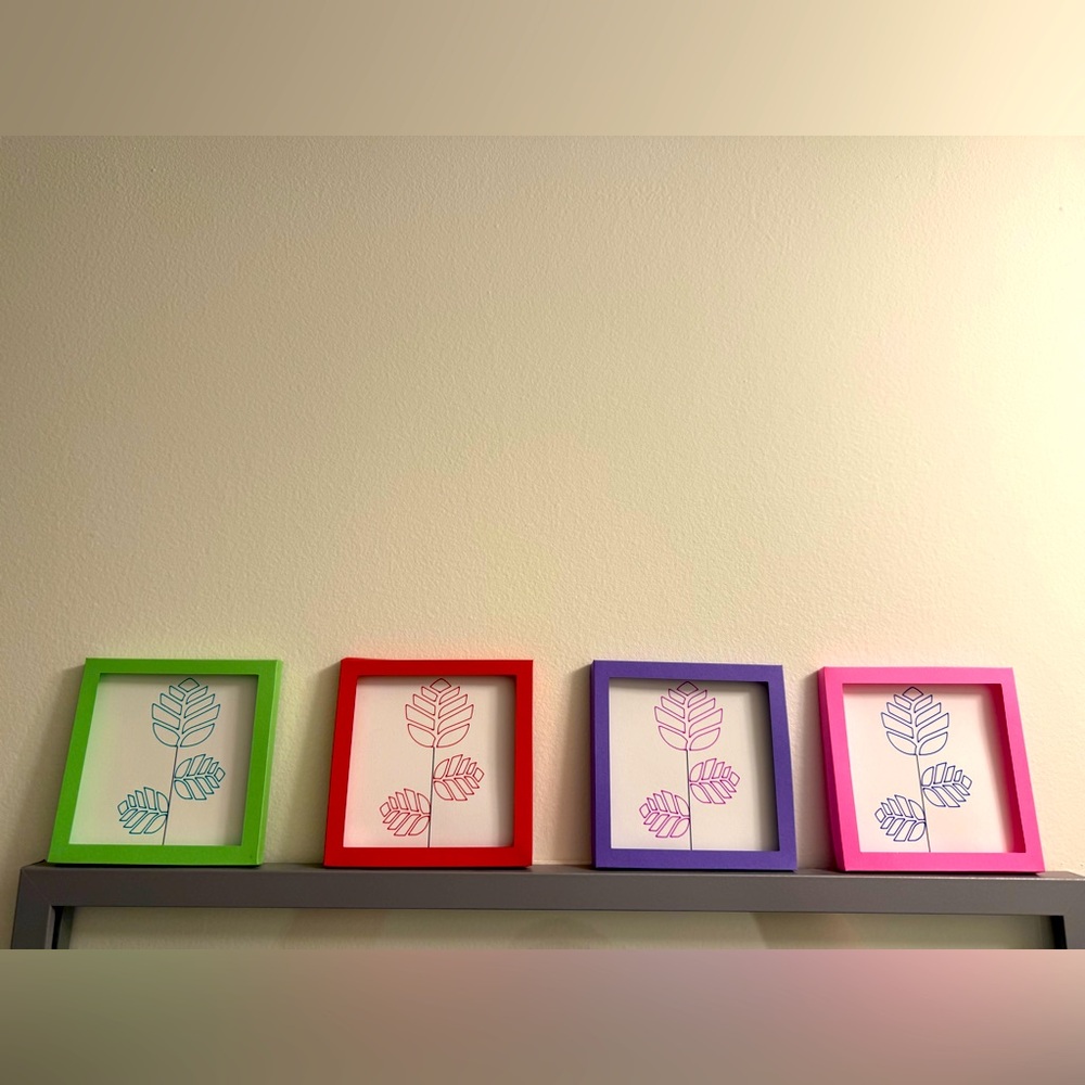 New 4set 4x4” geometric flowers multicolor modern wall decor artwork original